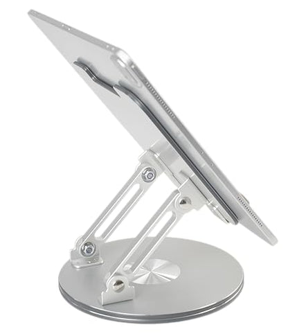 Desktop Tablet Stand with 360° Rotation & Height Adjustment – Heavy Duty Aluminum Alloy Tablet Holder for Desk, Compatible with iPad, Tablets, Laptops & Drawing Boards (4.5-14 inch, Silver)