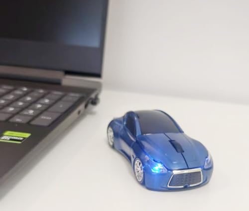 Car Mouse for Computer, Wireless Car Shaped Mice for Laptop, PC, Mini Cute Mouse with 2.4Ghz USB Receiver, 3D, 1600DPI, Silent Clicks, LED Headlights (Blue) - color: Blue