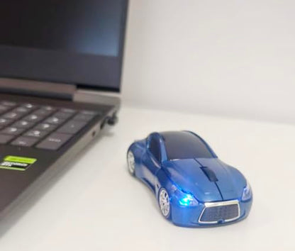 Car Mouse for Computer, Wireless Car Shaped Mice for Laptop, PC, Mini Cute Mouse with 2.4Ghz USB Receiver, 3D, 1600DPI, Silent Clicks, LED Headlights (Blue) - color: Blue
