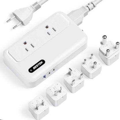 BESTEK 220V to 110V Converter with USB-C 35W, US to Europe Power Converter | with AU/EU/UK/India/South Africa Plug Adapter - color: Pearl White
