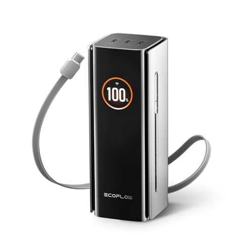 EF ECOFLOW Rapid Pro Power Bank, 20,000mAh 4-Port with 230W Max Output, Portable Charger with 100W Built-in Cable, TSA-Approved, App Control, for MacBook, iPhone 17/16 Series, Laptops, and More - size: Rapid Pro 20K mAh
