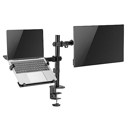 Ewent Monitor Stand Arm with Tray for Laptop for LED LCD Screen from 13 to 32 Inches, Tilt Rotation Ergonomic Table Stand with Clamp, VESA Dimensions: 75 x 75-100 x 100 mm