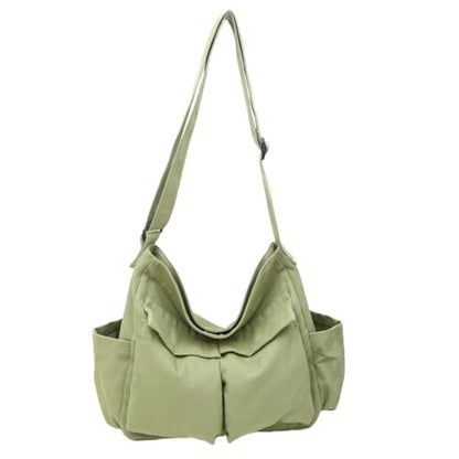 Cute Canvas Tote Bag for School/Work/Travel, Large Crossbody Messenger Bag Laptop Shoulder Bag - color: Asparagus Green