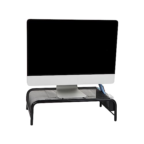 Mind Reader Monitor Stand, Ventilated Laptop Riser, Desktop Organizer, Side Storage, Metal Mesh, 20"L x 11.5"W x 5.5"H, Black - color: Black