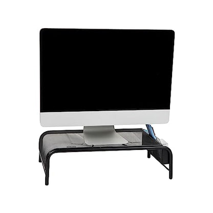 Mind Reader Monitor Stand, Ventilated Laptop Riser, Desktop Organizer, Side Storage, Metal Mesh, 20"L x 11.5"W x 5.5"H, Black - color: Black