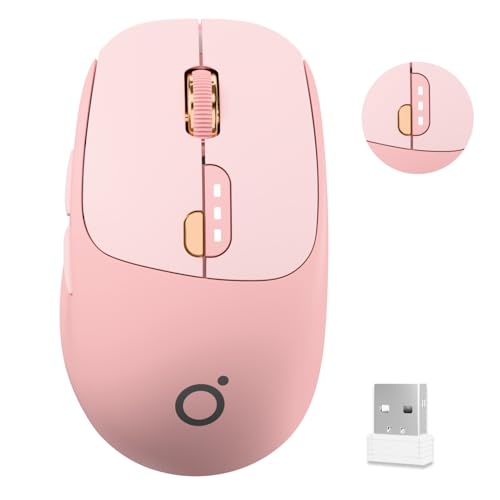 SEUNKWANG Dual-Mode Wireless Mouse with Visible Battery Indicator, Silent Rechargeable Bluetooth & 2.4G Computer Mouse, 1600 DPI, One-Click Privacy Key, Portable Mice for Laptop/PC/Mac - Rose Pink - color: Rose Pink