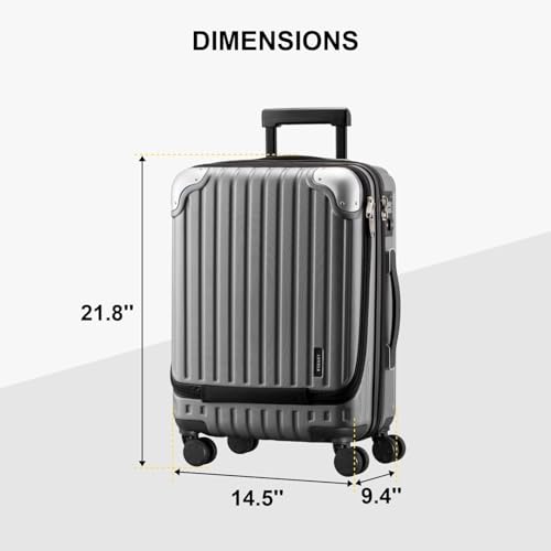 LEVEL8 Grace Carry on Luggage 22x14x9 Airline Approved, 20 Inch Hard Shell Suitcases with Spinner Wheels, Abs+Pc Hard Case Luggages with Tsa Lock, Travel bag for Women Men, Grey - color: Grey, size: 20 Inch