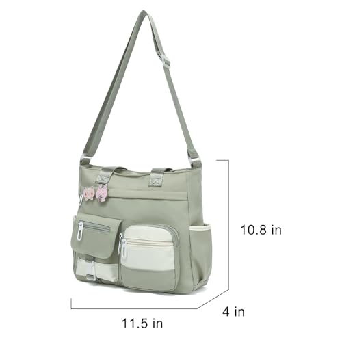 Phaoullzon Cute Messenger Bag Kawaii Crossbody Purse for Teen Shoulder Tote | Gifts for Girls/ Women, Nylon Japanese College Satchel Travel Work Gym Handbag - color: Green, style: Medium