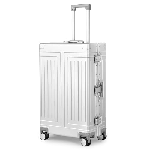 All Aluminum Magnesium Luggage 28inch，Cut from Whole Aluminum Sheet（3rd Generation，Premium Magnesium Metal zipperless suitcase ） (silvery, 28inch) - color: silvery, size: 28 inch