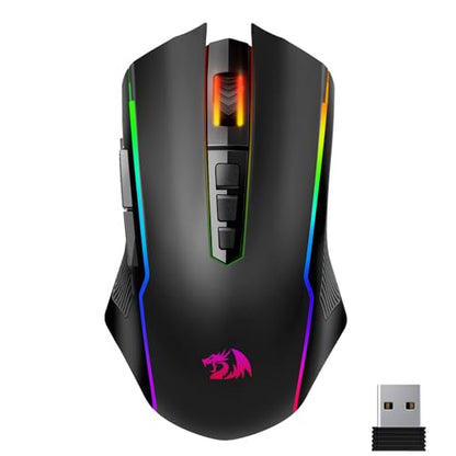 Redragon Wireless Gaming Mouse, Tri-Mode 2.4G/USB-C/Bluetooth Mouse Gaming, 12000 DPI, RGB Backlit, Fully Programmable, Rechargeable Wireless Computer Mouse for Laptop PC Mac, Black - color: Black, style: Bluetooth/ 2.4G/ Wired