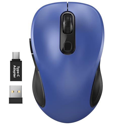 WisFox 2.4G Wireless Mouse for Laptop, Ergonomic Computer Mouse with USB Receiver and Type-C Adapter, 3 Adjustable Levels, 6 Button Cordless Wireless Mice for Windows Mac PC Notebook (Blue) - color: Blue