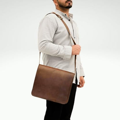 Indian Hando Art 13 inch Leather Messenger bag Briefcase Satchel For Men and Women (13 inches small)
