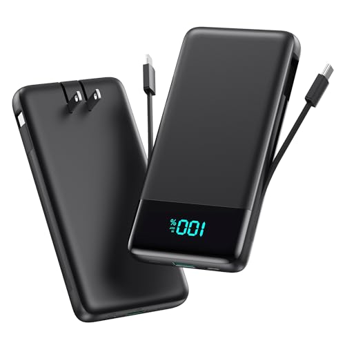 Portable Charger for iPhone,13800mAh Slim Power Bank with Built-in Cables & AC Wall Plug,All in One 4 Outputs USB C Fast Charging Battery Pack Powerbank for iPhone 17/16/15/14,Android,Travel Essential - color: Black, size: 13800mAh