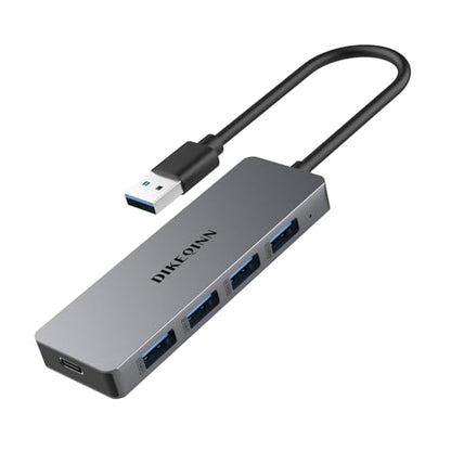 USB 3.0 Hub 4 Ports with USB-C Power Port, High-Speed Data Hub & Extender for Laptop, Desktop, PC - Compatible with Windows, Linux, HP (USB-A)