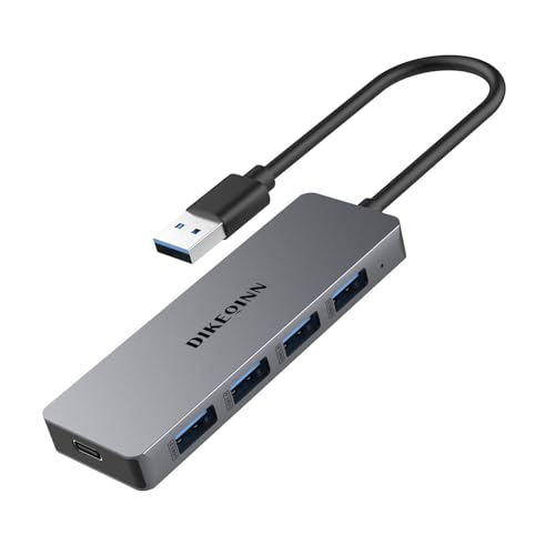 USB 3.0 Hub 4 Ports with USB-C Power Port, High-Speed Data Hub & Extender for Laptop, Desktop, PC - Compatible with Windows, Linux, HP (USB-A)