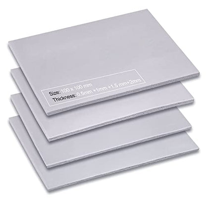 Aairhut 4 Pack 13 W/m.K Thermal Pads, 100 x 100 mm x [0.5 mm+1 mm+1.5 mm+2 mm] Silicone Cooling Pad Non Conductive Heat Resistance Extreme Odyssey Cover with Dual Self-Adhesive Films for PC Laptop PS4 - color: 13W Gray, size: 100x100mm-4 Pack