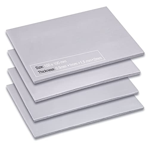 Aairhut 4 Pack 13 W/m.K Thermal Pads, 100 x 100 mm x [0.5 mm+1 mm+1.5 mm+2 mm] Silicone Cooling Pad Non Conductive Heat Resistance Extreme Odyssey Cover with Dual Self-Adhesive Films for PC Laptop PS4 - color: 13W Gray, size: 100x100mm-4 Pack