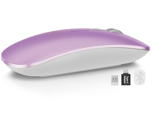 SABLUTE Bluetooth Mouse for Mac, Tri-Mode Silent Wireless Mouse, Orchid | Bluetooth 5.2 + 2.4GHz, Connect 3 Devices, Silent Click, USB-C Charging, 3 DPI Levels, MacBook, iPad & Windows Compatible - color: Orchid