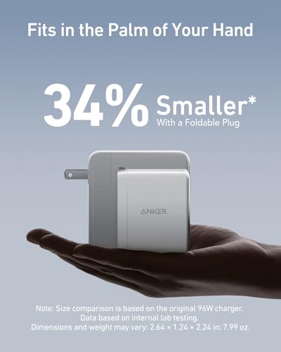 Anker Nano 100W MacBook Charger, 3-Port Fast Compact GaN USB Charger Block for MacBook Pro/Air, Pixelbook, ThinkPad, Dell XPS, iPad Pro, iPhone 17 Series, Galaxy S23,and More (White, 1 Pack & 1 Cable) - color: white