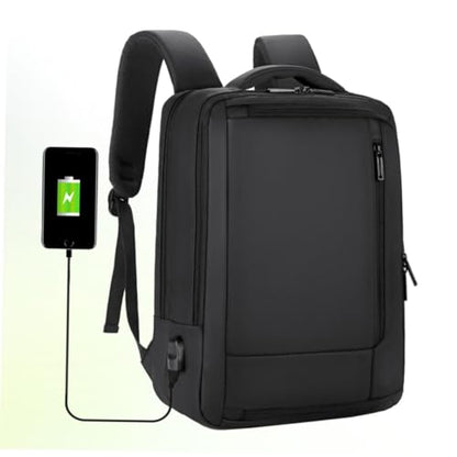 KALLORY Large Capacity USB Charging Business Laptop Backpack for Men, Black Waterproof Notebook Bookbag Suitable for Travel and Work