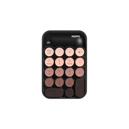 Sahara - Wireless Numeric Keypad, Retro Round Keycaps, Portable Number Pad with Ergonomic Design, USB Receiver, Compatible with Laptop/Desktop PC (Black/Brown) - color: Black/Brown