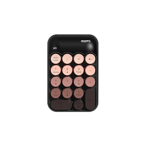 Sahara - Wireless Numeric Keypad, Retro Round Keycaps, Portable Number Pad with Ergonomic Design, USB Receiver, Compatible with Laptop/Desktop PC (Black/Brown) - color: Black/Brown