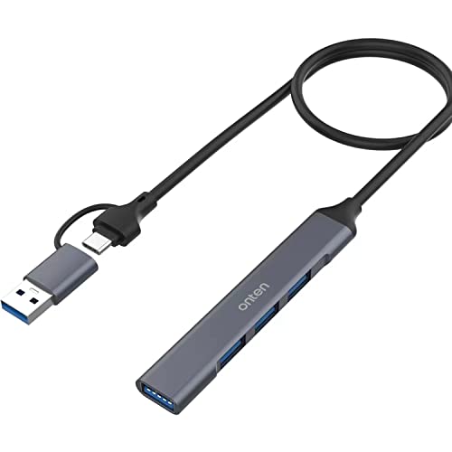 USB Hub, ONTEN USB C to USB Adapter, USB C to USB A Hub with 1.6ft Cable,4 Ports USB-C USB Hub 3.0/2.0, for MacBook Pro, iMac 2021, USB Splitter Aluminum Alloy, Color Gray