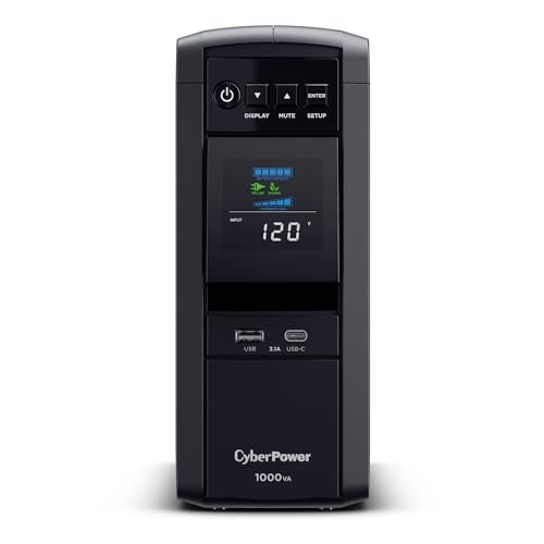 CyberPower CP1000PFCLCD PFC Sinewave UPS Battery Backup and Surge Protector | 10 Outlets, 5 Surge-Only, Avr, Color LCD, USB-a and USB-C Charging - size: 1000VA, style: Mini-Tower