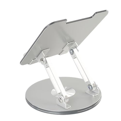 Desktop Tablet Stand with 360° Rotation & Height Adjustment – Heavy Duty Aluminum Alloy Tablet Holder for Desk, Compatible with iPad, Tablets, Laptops & Drawing Boards (4.5-14 inch, Silver)