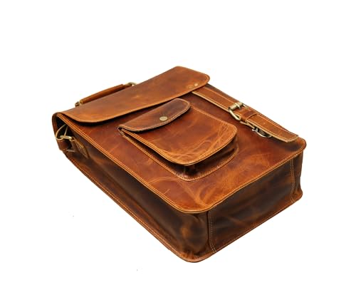 leather messenger bag laptop case office briefcase gift for men computer distressed shoulder bag - style: 13 Inches