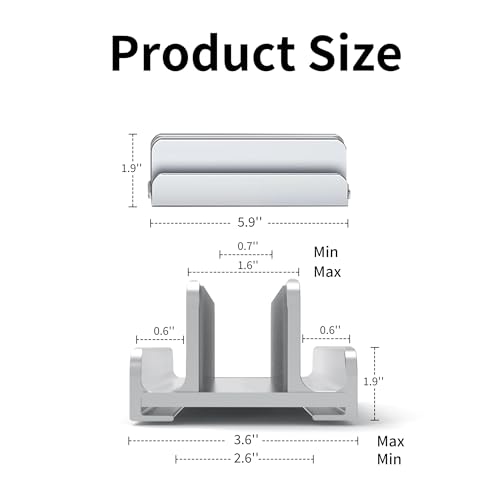 Aluminum Vertical Laptop Stand Holder for Desk Compatible with MacBook Pro, MacBook Air, Dell, HP, Lenovo, Up to 17.3 inches, Silver - color: Silver