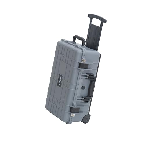 MEIJIA All Weather Rolling Waterproof Protective Case, Hard Camera Case,Dry Case with Retractable Pull Handle and Wheels,Foam Inserted,22 x13.81x9inches (Grey) - color: Grey