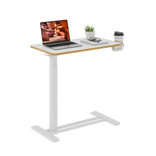 28'' Medical Overbed Bedside Table with Wheels,Rolling Table | 28''x16'' White Pneumatic Tilting Desktop,Overbed Bedside Table with Hidden Casters for Hospital Use - color: White, size: Small