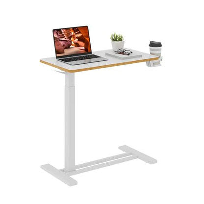 28'' Medical Overbed Bedside Table with Wheels,Rolling Table | 28''x16'' White Pneumatic Tilting Desktop,Overbed Bedside Table with Hidden Casters for Hospital Use - color: White, size: Small