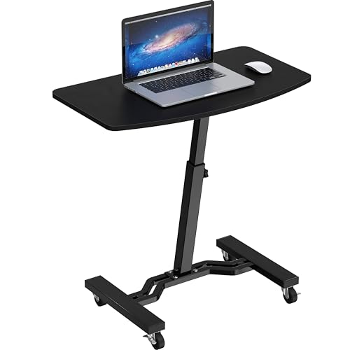 SHW Mobile Height Adjustable Laptop Rolling Cart with Height Adjustment from 28" to 33", Black - color: Black