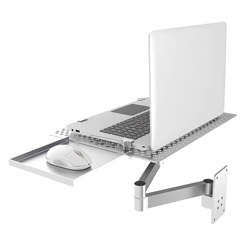 Foldable Laptop Wall Mount Bracket, Full Motion Articulating Laptop Holder, with Detachable Mouse Tray, Vented Full-Cover Heat Dissipation, Ergonomic Space-Saving for Laptops Home Office Workstation