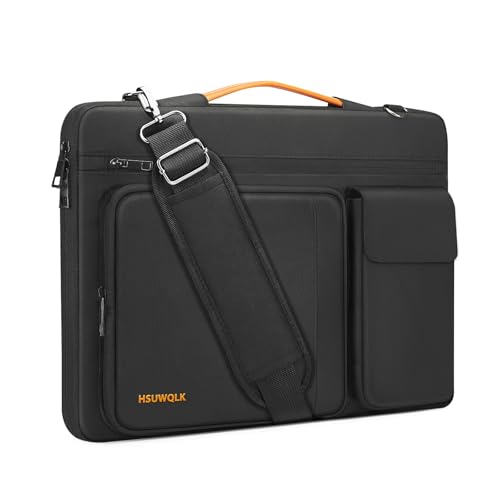 360 Protective Laptop Shoulder Bag 15.6 inch, 15-15.6 inch Computer Bags Compatible with MacBook Pro 16 inch, HP,Dell,Lenovo,Asus Notebook, Side Open Messenger Bag with 5 Pockets&Strap, Black