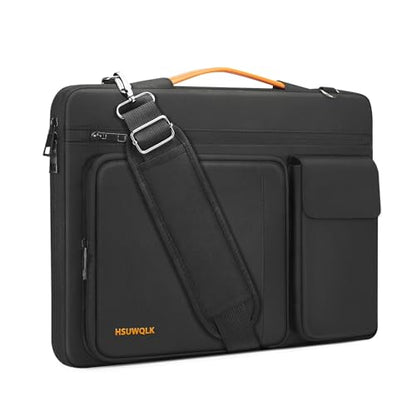 360 Protective Laptop Shoulder Bag 15.6 inch, 15-15.6 inch Computer Bags Compatible with MacBook Pro 16 inch, HP,Dell,Lenovo,Asus Notebook, Side Open Messenger Bag with 5 Pockets&Strap, Black