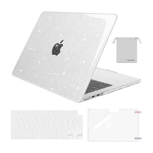 MOSISO Compatible with MacBook Air 13 inch Case M5 M4 M3 M2 2026-2022 | 4 in 1 Kit Bling Sparkly Hard Shell for MacBook Air 13.6 inch Case, Glitter Cover, A3449 A3240 A3113 A2681, Clear - color: Clear