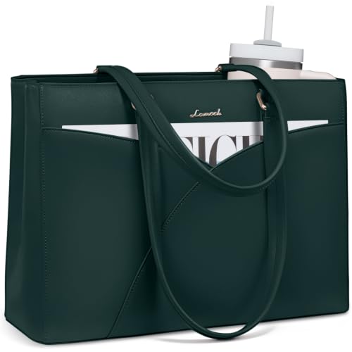 LOVEVOOK Laptop Bag for Women,Waterproof Leather Computer Bags Business Office Work Briefcase，Large Capacity Teacher Bag,Green - color: Green, size: 15.6 Inch