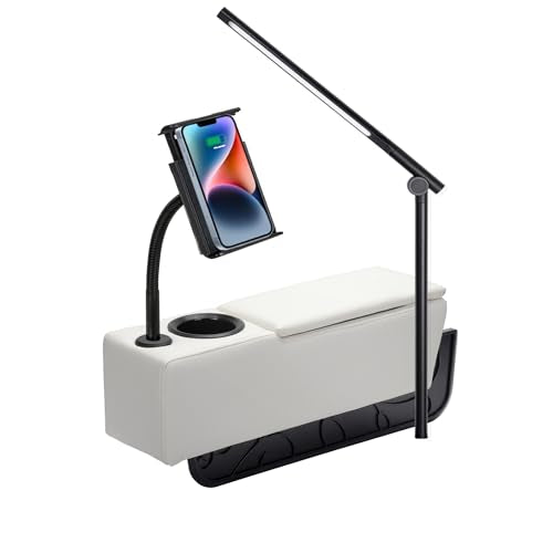 Removable Sofa Armrest with Cup Holder, PU Leather Multifunctional Couch Caddy Storage Arm Rest with Power Wireless Charging Stand & LED Reading Light for Sofa Middle Seat Parts - color: Almond, size: PU Leather-1 CUP