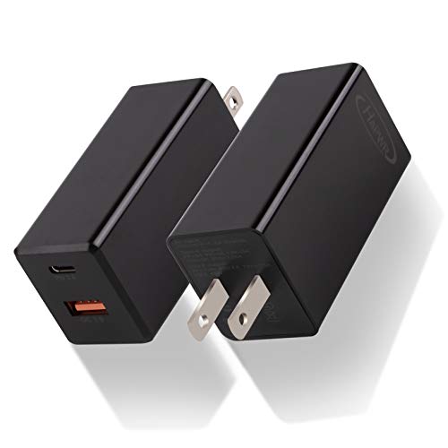 GaN Tech 65W Dual Port PD Wall Charger with 5ft USB C Cable for MacBook, Laptops, iPad Pro, iPhone12, Galaxy, Pixel and More (Black) - color: Black