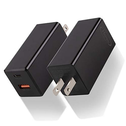GaN Tech 65W Dual Port PD Wall Charger with 5ft USB C Cable for MacBook, Laptops, iPad Pro, iPhone12, Galaxy, Pixel and More (Black) - color: Black