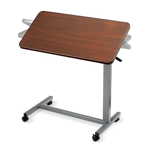 Invacare Bed Table, Height Adjustable & Tilting Overbed Table, Hospital Bedside Table, Medical Rolling Desk with Wheels, Waterproof Medical and Home Use L-Shaped Steel Base Over Bed Tray Table - style: Tilting Overbed Table