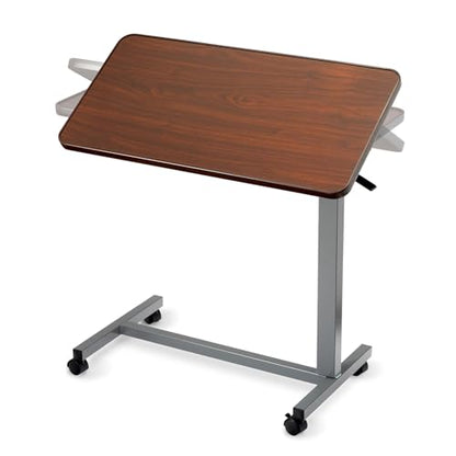 Invacare Bed Table, Height Adjustable & Tilting Overbed Table, Hospital Bedside Table, Medical Rolling Desk with Wheels, Waterproof Medical and Home Use L-Shaped Steel Base Over Bed Tray Table - style: Tilting Overbed Table