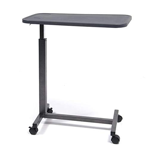 Lumex Modern Overbed Table with Wheels – Height Adjustable Bedside Table for Home or Hospital Use, Dark Grey - color: Dark Grey