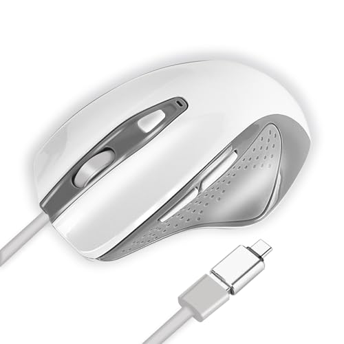 USB C Wired Mouse, Ergonomic Large Size Gaming and Office Mouse with USB C to USB A Adapter for MacBook Pro, iPad Pro, Computer and Laptops-White - color: 2.4G/ AA Battery Mouse-Gray