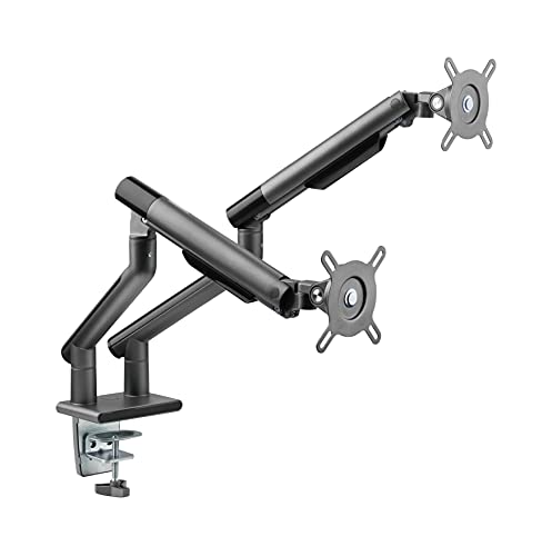 POUT E12 Dual Monitor Arm Mount Stand – Adjustable Full Motion Desk Mount for 17’’-32’’ Screens, Supports 4-22lbs per Arm, VESA 75x75mm & 100x100mm (Grey/Black) - color: Grey/Black/Dual