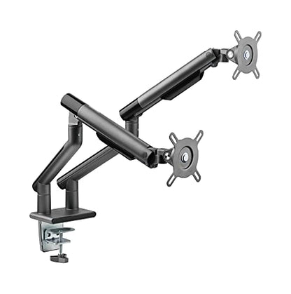 POUT E12 Dual Monitor Arm Mount Stand – Adjustable Full Motion Desk Mount for 17’’-32’’ Screens, Supports 4-22lbs per Arm, VESA 75x75mm & 100x100mm (Grey/Black) - color: Grey/Black/Dual