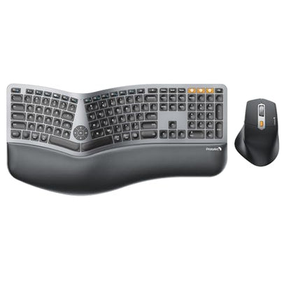 ProtoArc EKM01 Plus Wireless Ergonomic Keyboard Mouse Combo - Gray Black | Full-size Split Keyboard with Cushioned Wrist Rest, Ergonomic Mouse, 3-Device Bluetooth/2.4G, USB-C Rechargeable - color: Gray and Black